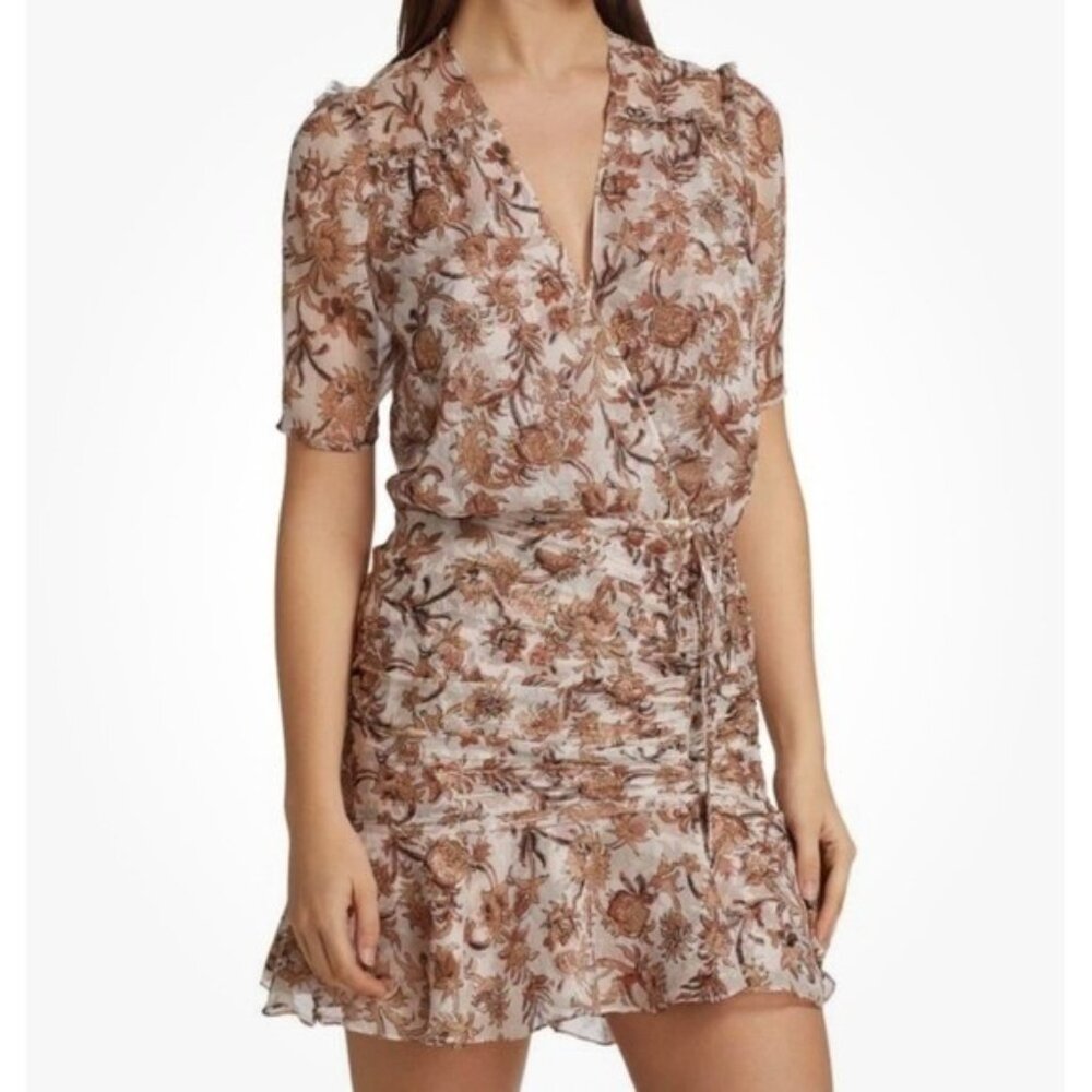 Veronica Beard Dakota Ruched Mini Dress Floral Crepe Silk Ruffle Dress, Size 12